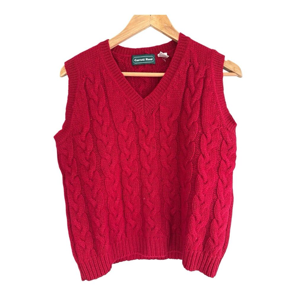 Vintage Carroll Reed Vest Women 36 Red Shetland Wool Classic Cable Knit Pullover
